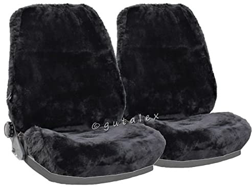 RöKü 2X LAMMFELL-Sitzbezug aus feiner Wolle mit Farbauswahl (Schwarz)