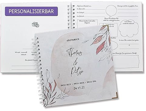 FEENSTAUB Gästebuch Hochzeit mit Fragen zum Ausfüllen, Hochzeitsgästebuch personalisiert, Hochzeit Gästebuch, Fotoalbum, personalisiertes Hochzeitsbuch, Vorgedruckte Fragen für Gäste