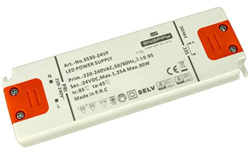 Slim Trafo 24 V, dünnes Netzteil DC24 V, flaches Design, ideal für LED-Streifen 24 V, Installation im Schrank (30 W, 1,25 A, 153 x 50 x 14 mm)