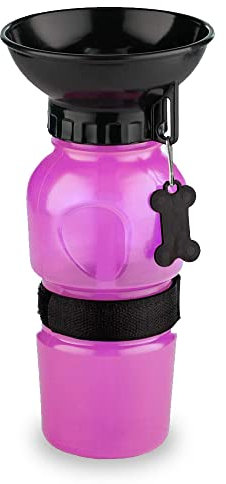 KUVIAS Dog Water Bottle 500ML - Leak Proof Dog Portable Water Bottle Dispenser with Attached Mini Bowl Lid - Pet Drinking Travel Dog Water Bottles Outdoor Walking - Suitable for All Breed Sizes (Pink)