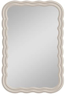 V3VOGUE Rechteckiger Wandspiegel,Vintage Dekorative Spiegel,hölzerne Wellenförmige Grenze,Eleganter Luxus,Schminkspiegel,Bauernhaus,Badezimmer,Schlafzimmer,Rasierspiegel (Color : White)