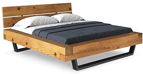 moebel-eins CURBY Balkenbett mit Holz-Kopfteil, Kufenfuß, Material Massivholz, 180 x 220 cm, Natur