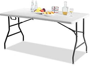 GYMAX Table de Camping Portable, Table Pliante avec Poignée, Table de Jardin Pliante avec Grande Surface de Table, Jusqu'à 150 KG, 153 x 74 x 73 CM, pour Camping, Fête, Pique-Nique