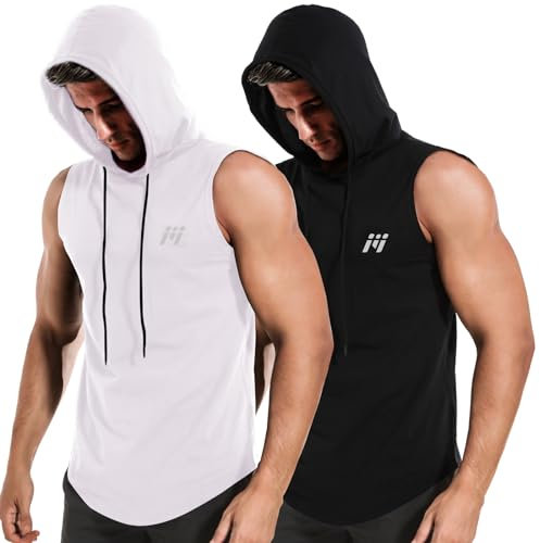 MEETWEE Herren Tank Top, Sportshirt mit Kapuze Ärmelloses Muskelshirts Fitness Sleeveless Shirt Atmungsaktiv Laufshirt Achselshirts Hoodie für Gym Running Training