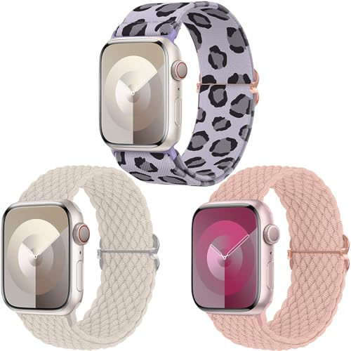 Delidigi Stretchy Straps for Apple Watch Strap 38mm 40mm 41mm 42mm 44mm 45mm 46mm 49mm Women Men, 3 Pack Nylon Adjustable Sport Band for iWatch Ultra 3/2/1 Series 11 10 9 8 7 SE3 SE2 SE 6 5 4 3