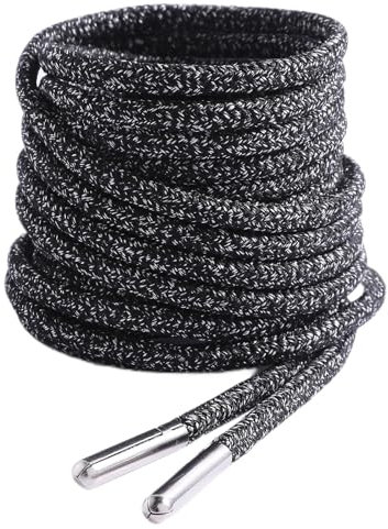 VSUDO 115 cm Lacci Rotondi Indistruttibili Grigi per Stivali, Escursionismo e Lavoro All'aperto, Lacci Robusti Grigi per Stivali con Punte Metalliche (1 Coppia-Grigio con Punto Nero-115CM)