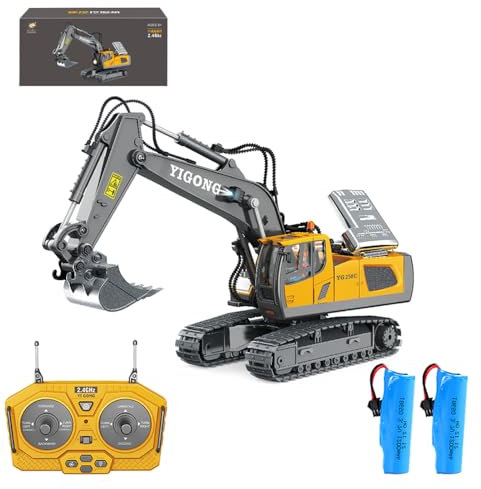 X-Verse Excavatrice télécommandée, véhicule de chantier télécommandé pour enfants, 1:20, pelleteuse sur chenilles RC avec pelle en métal, pelleteuse 11 canaux, rotation à 680°, lumière et effets