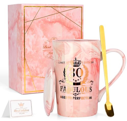 30. Geburtstag Geschenke für Frauen, 360ml Gold gedruckt Becher mit Löffel in einem schönen Geschenk-Box, Limited Edition Geschenk für Ihre beste Freundin, ehefrau, Kollegin, Schwester