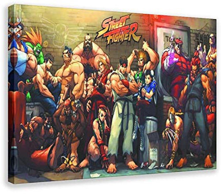 THEGIS Leinwand-Poster, Motiv: Game Street Fighter, Wandkunst, Dekor, Bild, Gemälde für Wohnzimmer, Schlafzimmer, Dekoration, Rahmen-Stil, 20 x 30 cm