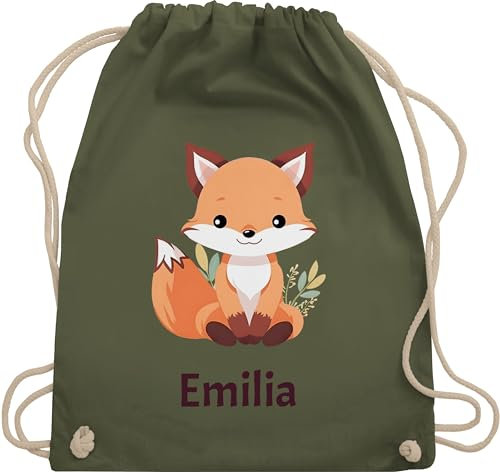 Turnbeutel Rucksack - Süßer Fuchs Geschenk mit Name personalisiert I Wildtiere I Raubtier I Fox - Unisize - Olivgrün - kita beutel schul sporttasche +mit+fuchs fuchsmotiv stoffbeutel kindergarten