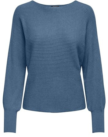 ONLY Damen Onladaline L/S Short Pullo KNT Noos Strickpullover Mit U-Boot-Ausschnitt 15226298,Coronet Blue W. Melange,L
