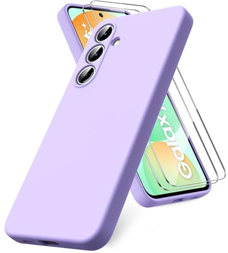 Vansdon Cover Compatibile con Samsung Galaxy S24 FE, 2 Pellicola Protettiva in Vetro Temperato, Gomma Gel di Silicone Liquida Antiurto Custodia - Viola chiaro