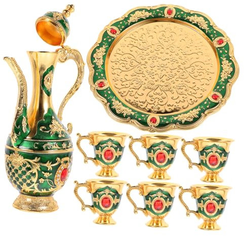 MUCKLILY 1 Jeu Service à Thé Kit De Pot à Vin Théière Coupe De Vin Cruches En Verre De Vin En Métal Bouilloire à Thé Turque Théière Turque Verre à Vin Blanc Alliage De Zinc Ancien