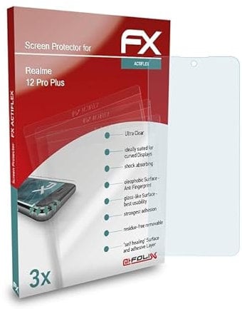 atFoliX Película Protectora compatible con Realme 12 Pro Plus Protector Película, ultra claro y flexible FX Lámina Protectora de Pantalla (3X)