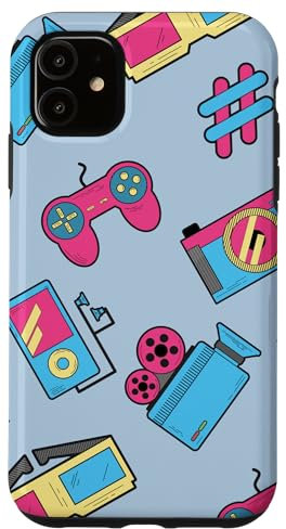 Hülle für iPhone 11 Hülle Retro Gaming Design Videospiel Cool 80's Blau Funky