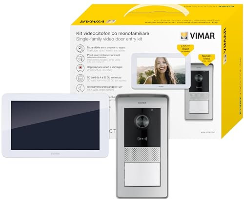 VIMAR K42915 Kit videocitofono monofamiliare, alimentatore multispina, touch screen, targa audiovideo RFID, staffe per fissaggio