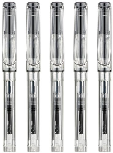 5PCS Jinhao 619 Resin Fountain Pen Set, Iridium Extra Fine Nib Smooth Writing Pen with Ink Converter (Transparent)