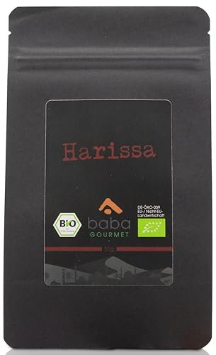 baba GOURMET - Original Bio Harissa Gewürz 50 g - 100% naturrein mit natürlichen Premium Zutaten - Gewürzmischung für orientalische Gerichte - Gewürzpulver natürlich ohne Zusatzstoffe und Aromen