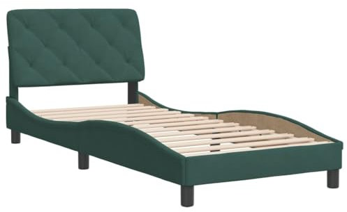 vidaXL Bettgestell, Bett ohne Matratze, Bettrahmen mit Lattenrost für Schlafzimmer, Schlafzimmerbett EinzelBettgestell Dunkelgrün 90x200cm Samt