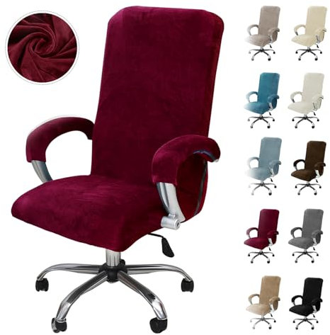 Alishomtll Samt Bürostuhl Bezug mit Armlehne Stretch Stuhlhussen Gaming Stuhl Bezug Abnehmbare Sessel Überzug Elastische Stuhlbezüge für Bürostuhl Computer Stuhl Drehstuhl (Weinrot, X-Large)