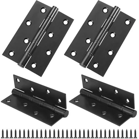 Black 4 Inch 100mm Ball Bearing Hinges - Heavy Duty Stainless Steel Internal External Hinges for Wood, 4 Pack