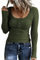 SMENG Tops for Women UK Casual Long Sleeve Henley Tops for Women Waffle T Shirts Women Long Sleeve Autumn Loose Ladies Tops Green Size 10-12 M