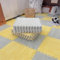 Risitei 16pcs Carpet Tiles Peel And Stick Plush Puzzle Foam Floor Mat Interlocking Plush Fluffy Rug Climbing Area Carpet Squares Puzzle Floor Tiles For Home Playroom (White+Yellow)
