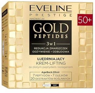 Eveline Cosmetics Gold Peptides Straffende Liftingcreme 50+ mit Goldpeptiden und Tri-Kollagen - Anti-Aging Hautpflegelösung für reife Haut - Tages- & Nachtpflege, 50 ml