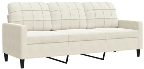 vidaXL Canapé à 3 Places Crème 180 cm Velours, canapé, canapé de Salon, canapé à Trois Places, canapé rembourré, sièges de Salon, canapé en Velours