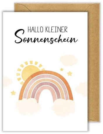 WenmthG Hochwertige Karte zur Geburt mit Umschlag - Glückwunschkarte zur Geburt Jungen Mädchen - Baby Karte Geburt - Hallo kleiner Sonnenschein