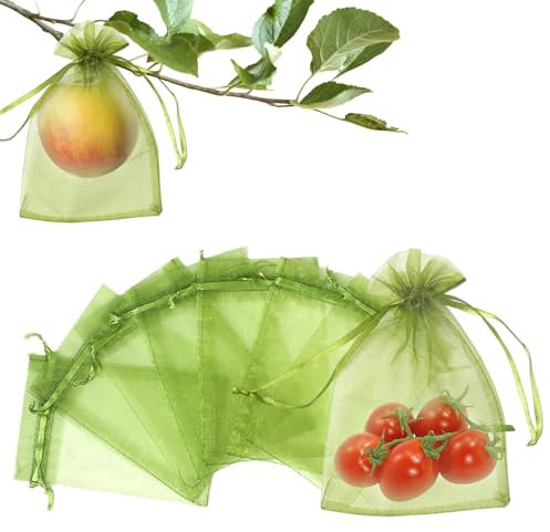JJYHEHOT 100 Stück Klein Traubenschutzbeutel, 10x15cm Obstschutzbeutel Organzabeutel mit Zugband, Pflanzen Schutzbeutel, Garten Netzbeutel für Schützen Erdbeer Heidelbeer Tomate vor Vögel Insekten