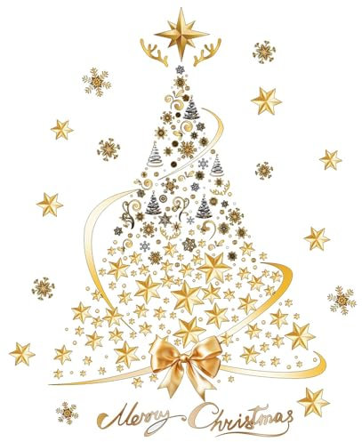 Flkiglm Weihnachtsbaum Fensterbilder, statische goldene Aufkleber, Weihnachten Fenstersticker Groß Tannenbaum Weihnachtsdeko Fensteraufkleber Fensterdeko Fensterfolie Statisch Haftende PVC Aufkleber