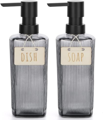 Segbeauty Spülmittelspender Küche, 2 Stück 350ml Seifenspender Grau, Pumpspender Glas, Soap Dispenser Kitchen, Seifenspender Vintage (Grau)
