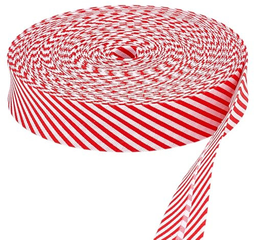 PH PandaHall 22 m Einfaches Schrägband Mit Roten Und Weißen Streifen Bänder 20mm Einfaches Einfassen Zum Nähen Paspelieren Einfassen Säumen Bekleidung Haarschleifenherstellung