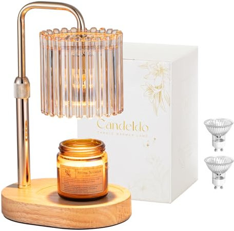 Candeldo Candle Warmer Lamp with Timer: Candle Warmers with 2 Bulbs Height Adjustable Candle Lamps Dimmable Wax Melt Home Bedroom Decor for Women