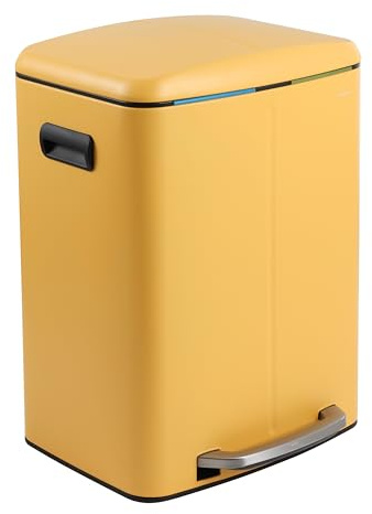 happimess HPM1005L Marco Rectangular 10.6-Gallon Double Bucket Trash Can with Soft-Close Lid, Daffodil Yellow for Home, Kitchen, Bathroom, Living Room, Office