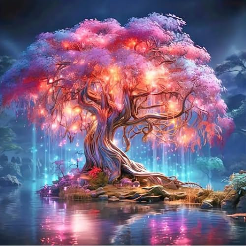 5D Diamond Painting Albero Della vita rosa,Fantastico albero magico Pittura Diamante Fai da Te,Strass Ricamo a Punto Croce,Diamantini Crystal Art Bambini e adulti,Decorazione per Casa e Pareti 30x30cm