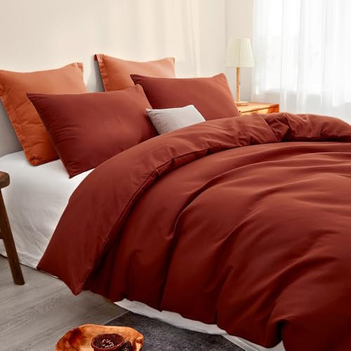 Michorinee Housse de Couette 240 x 260 Parure de Lit Adulte 2 Personnes Sommier en Microfibre Terracotta Linge de lit Semblable au Coton au Toucher avec 2 Taies d'oreiller 65x65 et Fermeture Éclair
