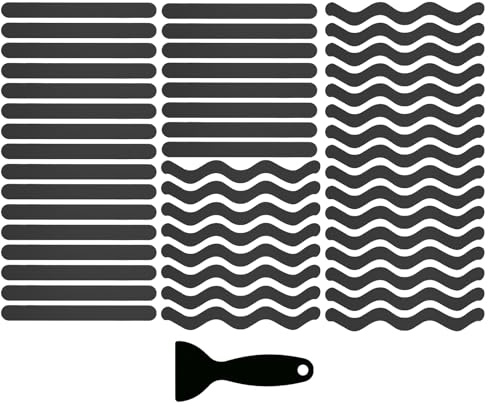 PATIKIL Non Slip Bathtub Stickers, 48 Pcs Safety Anti Slip Shower Stickers Strips Adhesive Decals with Scraper for Bath Tub Shower Floor Stairs Ladders, Black