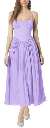 AGYMNX Robe Femme col V Bustier sans Manches Halter �l�gant Taille et Genou Robes A-Line Cocktail F�te Plage Soir�e Printemps �t� Violet Clair L