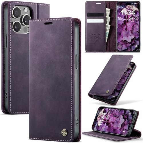 owlhold iPhone 14 Pro hülle klapphülle Premium PU Leder, RFID Schutzhülle, Faltbare Ständer, Handytasche Lederhülle Kartenfach Standfunktion Handyhülle iPhone 14 Pro - Lila