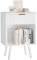 YMYNY Nachttisch, Beistelltisch, Nachtschrank mit Stauraum, Schubladen geriffelte Fronten, Goldener Griff, Massivholz Beinen, Modern, für Schlafzimmer Wohnzimmer, Weiß HST013W