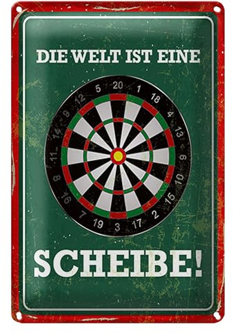 Blechschild | Die Welt ist eine Scheibe | Retro Darts Design | 20 cm x 30 cm