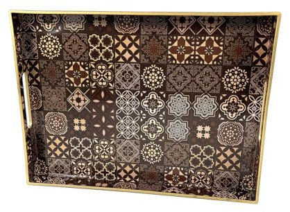 Heaven4you Moroccan Decorative Serving Tray Large Rectangular with Handles for Elegant Food, Coffee, Decor Tray for Kitchen, Dining Room or Living Room