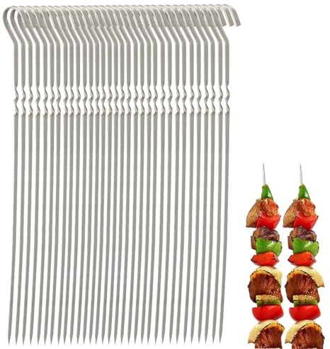 Aicerous® 30 Sticks 38cm Spiedini Piatti per Griglia, Spiedini per Barbecue, Spiedini per Shish Kebab in Acciaio Inossidabile, adatti per fornelli sospesi e griglie per barbecue (Per fornelli sospesi)