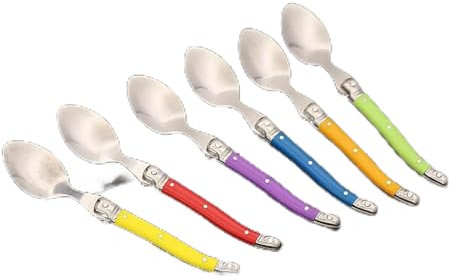 QXWD 6pcs Stainless Steel Laguiole Coffee Set Plastic Handle Set for Tea Tableware Colorful Small Spoon