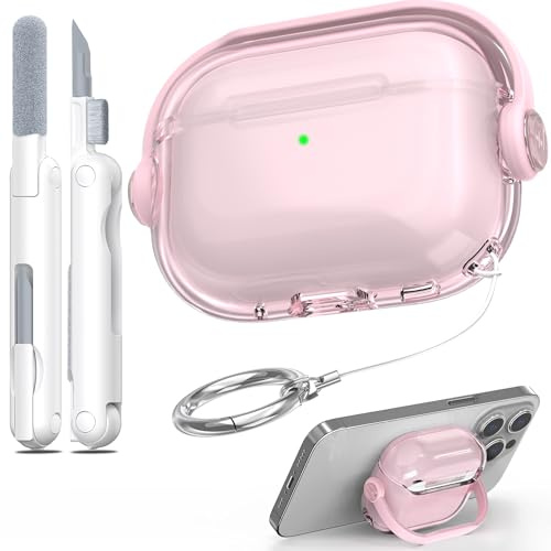 MHYALUDO Kompatibel mit AirPods Pro 2nd Generation Case, Stand Design mit Sicherheitsverschluss, Klare Anti-Gelbverfärbung & Weiche Stoßfeste Hülle mit Reinigungsset für AirPods Pro 2 Case, Rosa