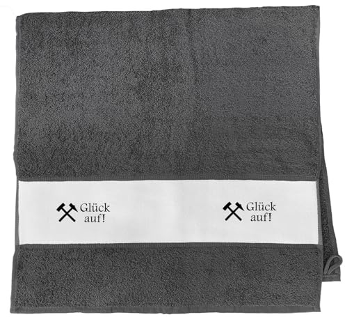 Huuraa Handtuch Glück auf! Ruhrpott Geschenk | 50x100cm Graphite Baumwolle Handtuch Geschenkidee Graues Gästehandtuch mit Motiv Gästetuch Weich und Saugstark