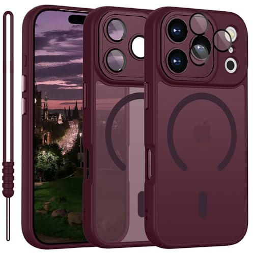 YUANDMI für iPhone 17 Pro Hülle kompatibel mit MagSafe, Handyhülle für iPhone 17 Pro Magnetisch Matte Touch Kameraschutz, rutschfest Kratzfest Schutz Stoßfest Hülle Dunkel Rot