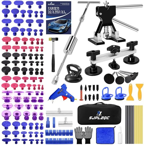 SJPLZQC Car Dent Puller Kit, 140 PCS Paintless Dent Removal Kit with T-bar Dent Puller, Bridge Puller, Dent Lifter, Suction Cup Puller. Dent Remover Tool for Car Dents, Hail Damage, Door Ding Repair